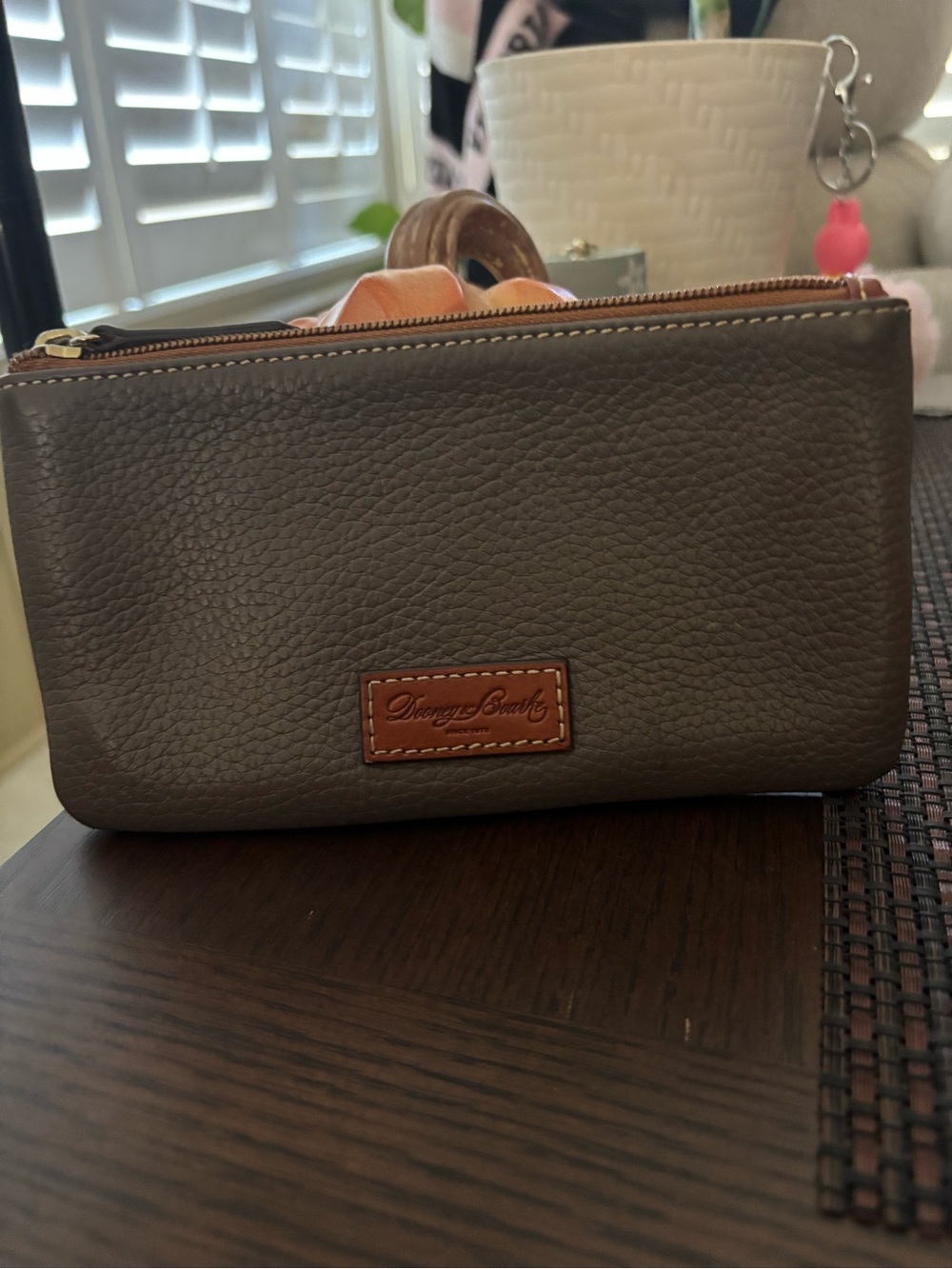 Dooney & Bourke Taupe Brown Pebbled Leather Pouch